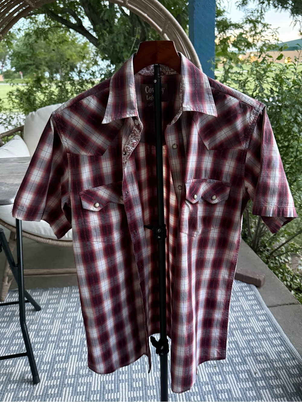 Cowboy Legend Pearl Snap Shirt Short-Sleeve Men’s Red Plaid Western Rodeo  Shirt